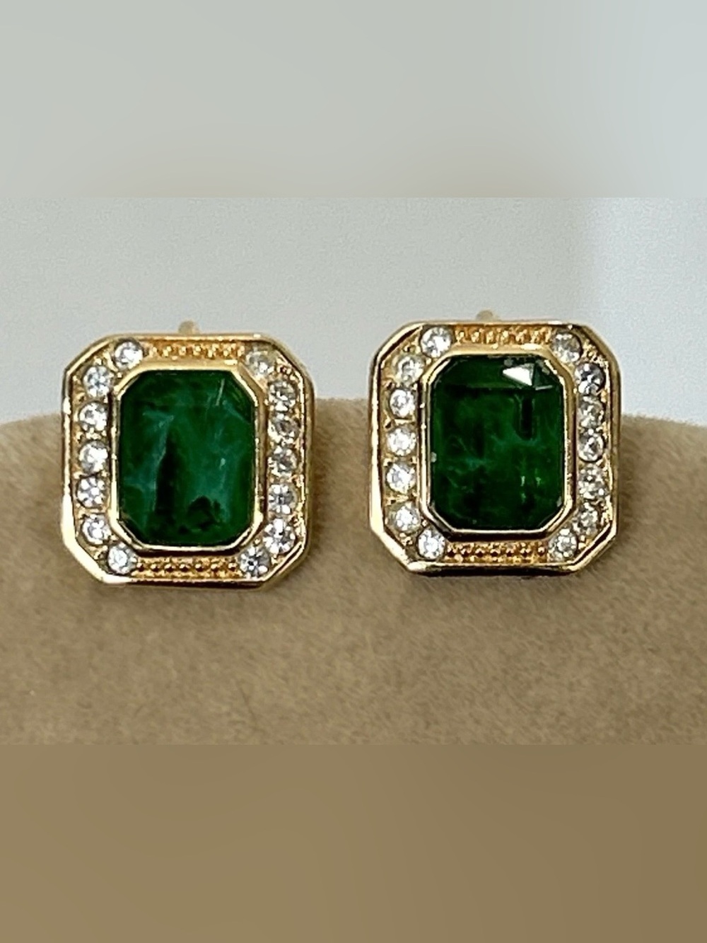 Christian Dior Vintage Emerald Octagon Crystal/Glass (?) Clip On Earrings